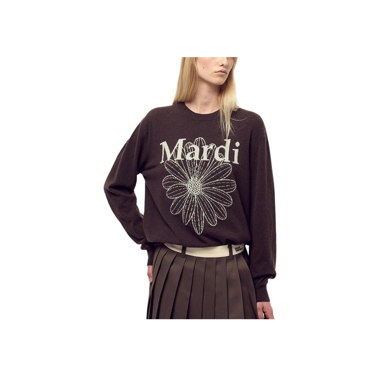 Кардиган MARDI MERCREDI Fw25 Плюшевый свитер с круглым вырезом узор "кольцо" цвет FLOWERMARDI_коричневый мятный женский - изображение 1