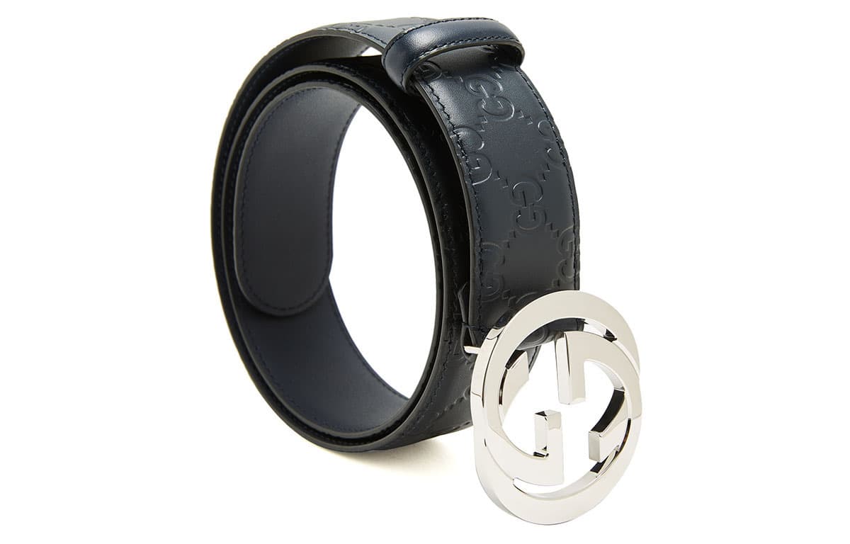 Ремень GUCCI Double G Signature Leather Belt Navy 4cm - изображение 3