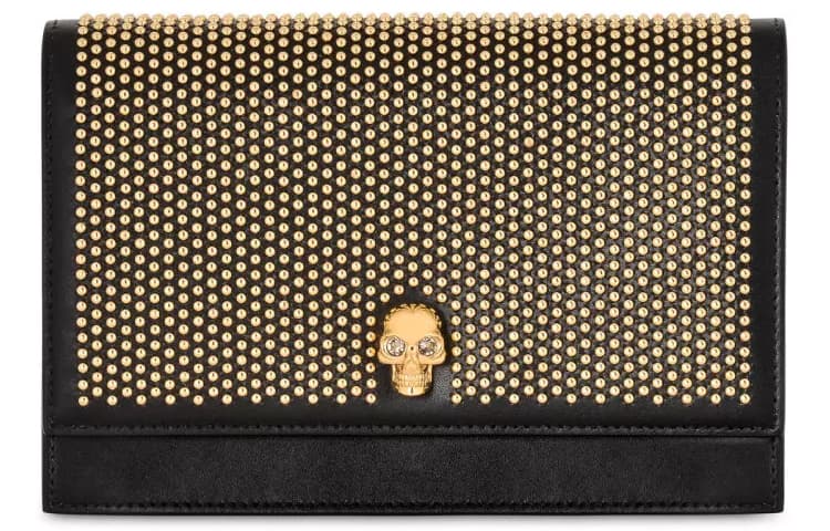 Мини-сумка Alexander McQueen Gold Studded Skull Leather Shoulder Bag Black - изображение 1