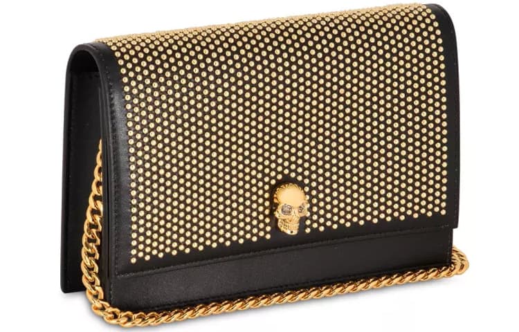 Мини-сумка Alexander McQueen Gold Studded Skull Leather Shoulder Bag Black - изображение 2
