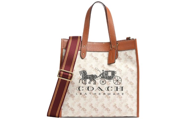 Сумка COACH Field 30 Tote Bag Brown White - изображение 1