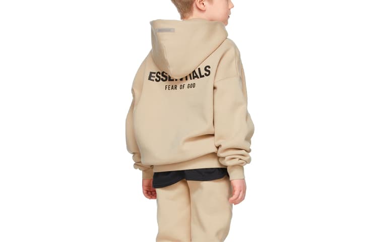 Fear of God Essentials FW21 Kids BeigeLinen Pullover Hoodie Logo - изображение 2