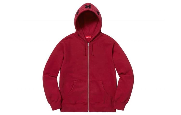 Кофта Supreme FW18 Bone Zip Up Sweatshirt Cardinal - изображение 2