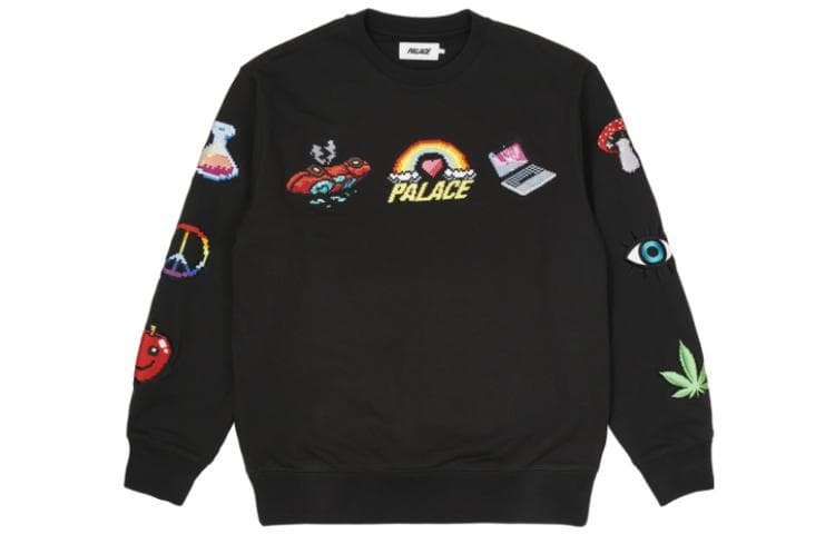 Худи PALACE SS22 Mixed Media Bitmap Crew Black Logo - изображение 2