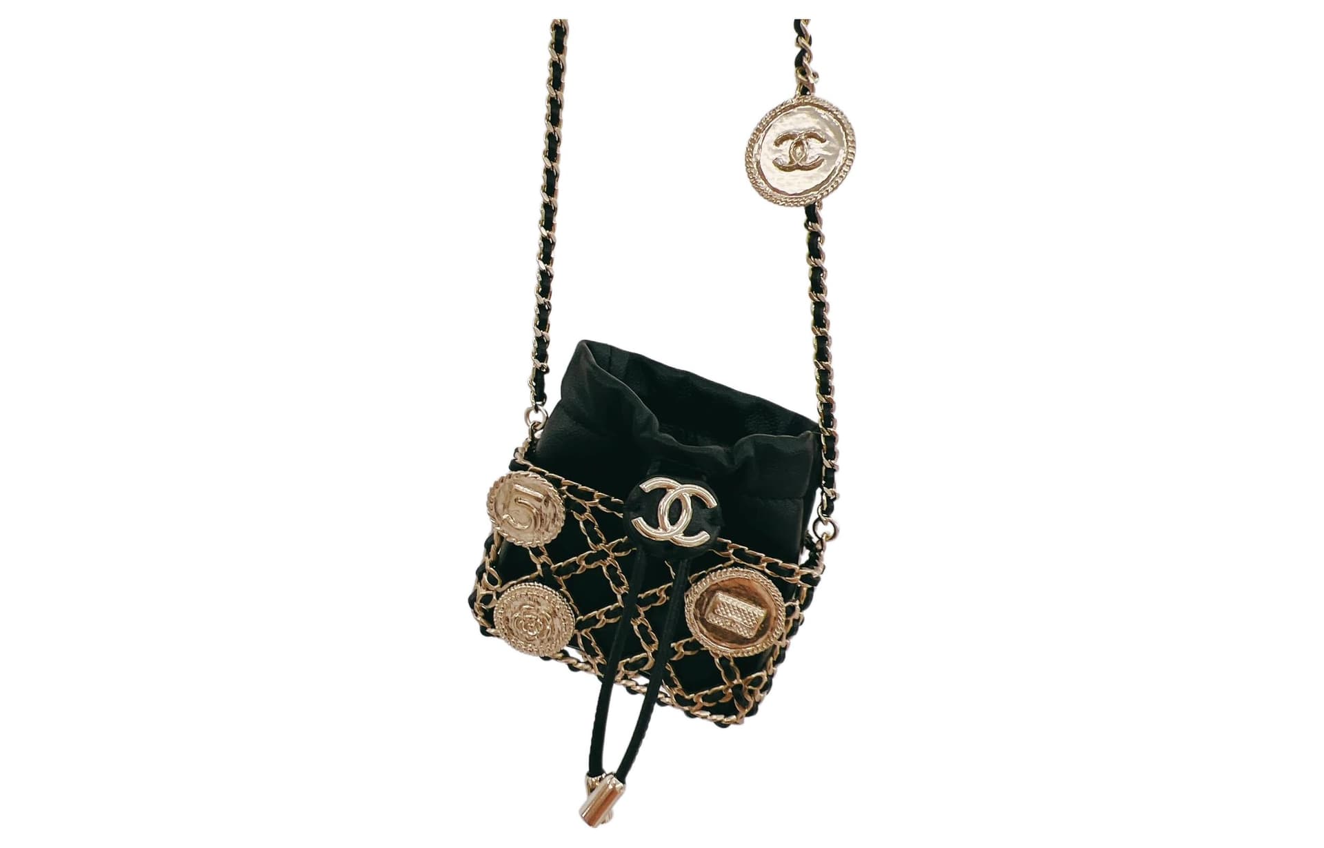 Сумка через плечо CHANEL Chain Drawstring Leather Coin Bag Black - изображение 2