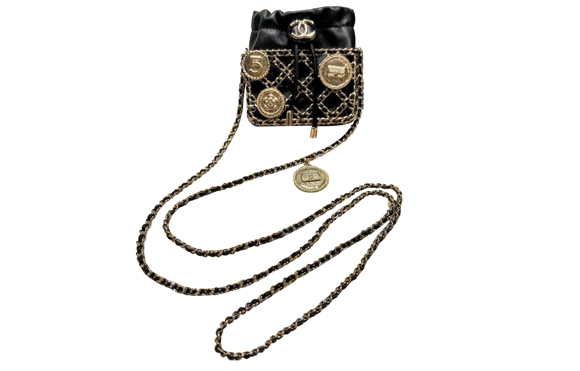 Сумка через плечо CHANEL Chain Drawstring Leather Coin Bag Black - изображение 1