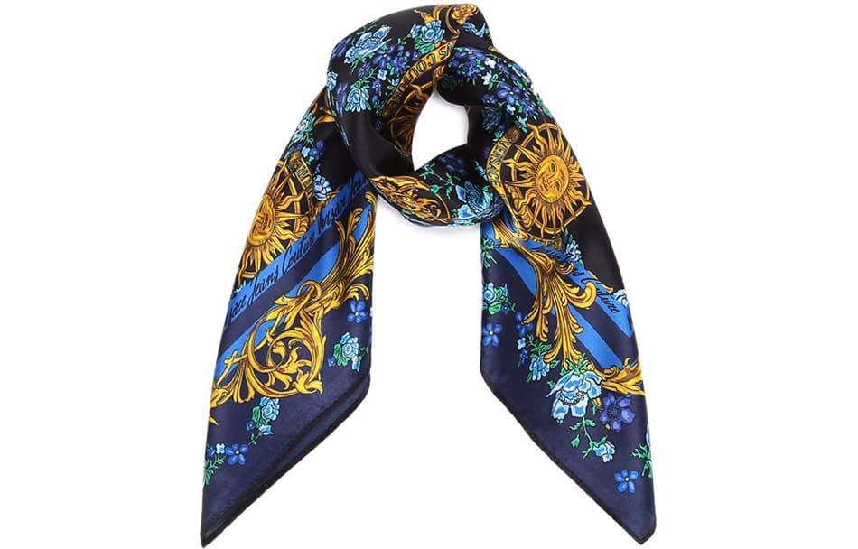 Платок VERSACE JEANS COUTURE Шелковые шарфы Синий Черный Женский - изображение 2