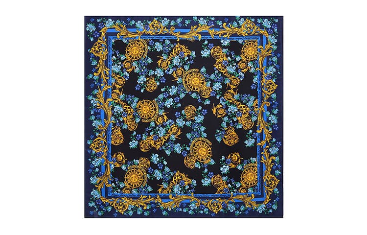Платок VERSACE JEANS COUTURE Шелковые шарфы Синий Черный Женский - изображение 3