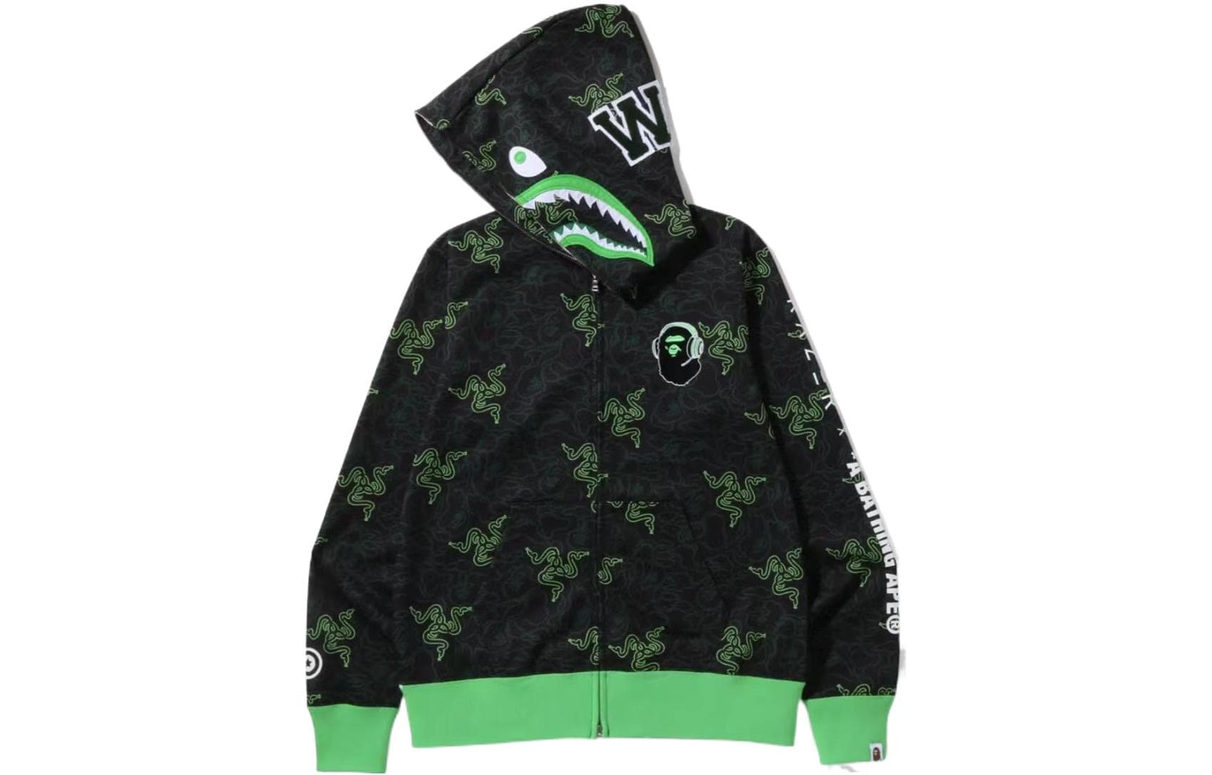 Худи BAPE x Razer FW22 Neon camo shark full zip hoodie - изображение 2