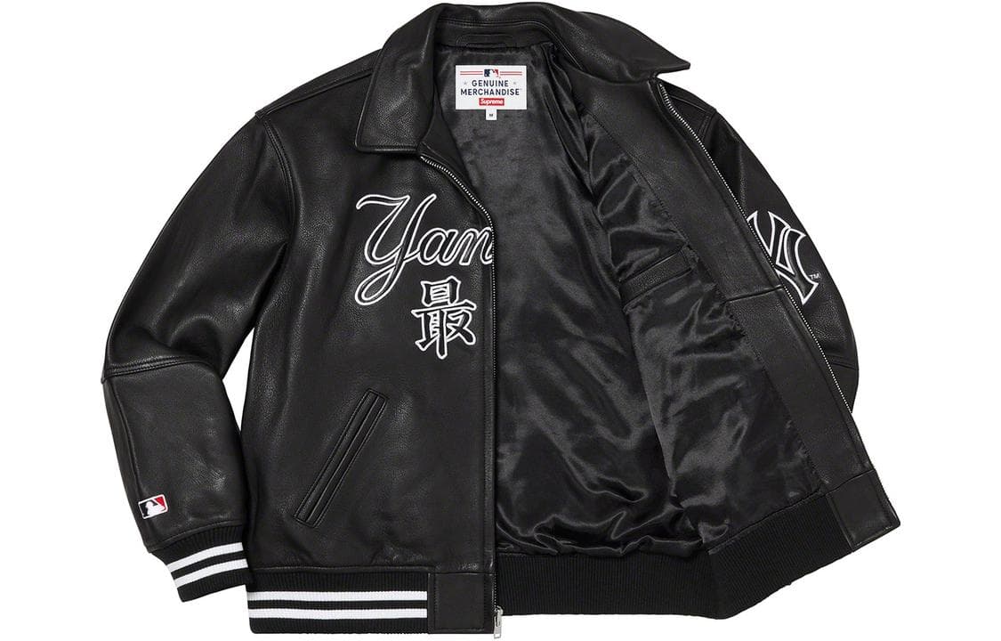 Куртка Supreme x New York Yankees Kanji Leather Varsity Jacket - изображение 3
