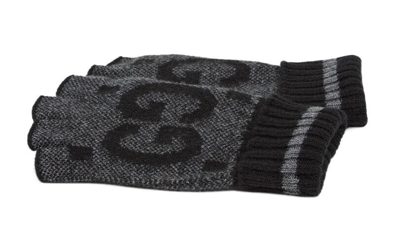 GUCCI Logo Wool Gloves Black Grey - изображение 2