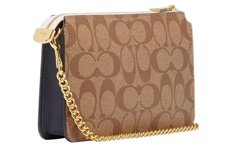 Сумка через плечо Coach Classic Monogram Zip Crossbody Small Khaki Chalk - изображение 2