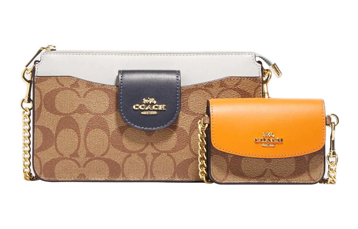 Сумка через плечо Coach Classic Monogram Zip Crossbody Small Khaki Chalk - изображение 1
