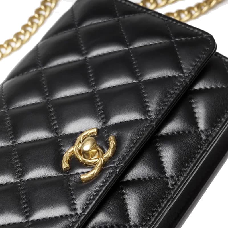 Сумка через плечо Chanel Small Gold Ball Quilted Lambskin Chain Wallet Black - изображение 4