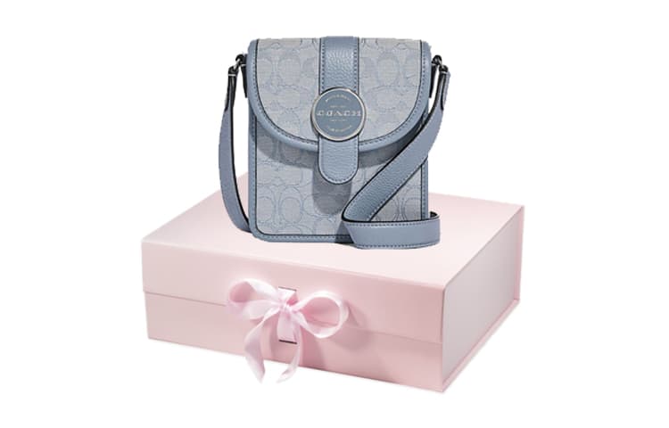 Сумка через плечо COACH N/S 15 Pebble Leather Shoulder Bag Small Silver Marble Blue Denim Morandi - изображение 4