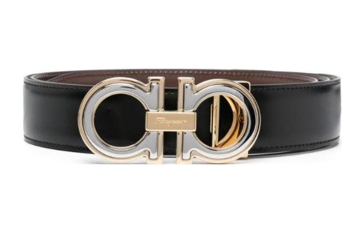 Ремень FERRAGAMO Ремни из телячьей кожи Мужской Черный Какао Ширина 3,5 см - изображение 5