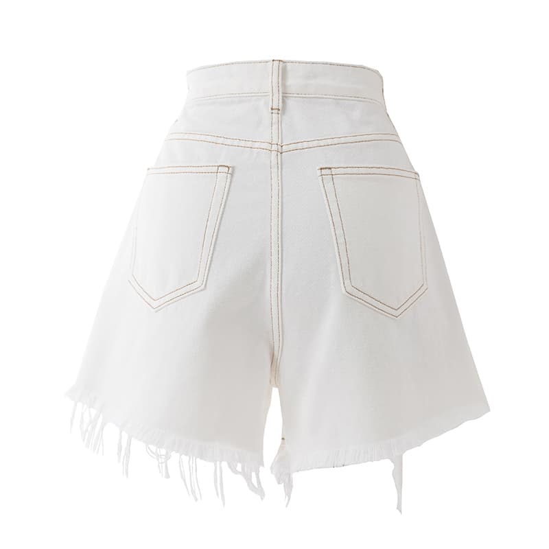 SOON FLOWER Distressed Denim Shorts White - изображение 2