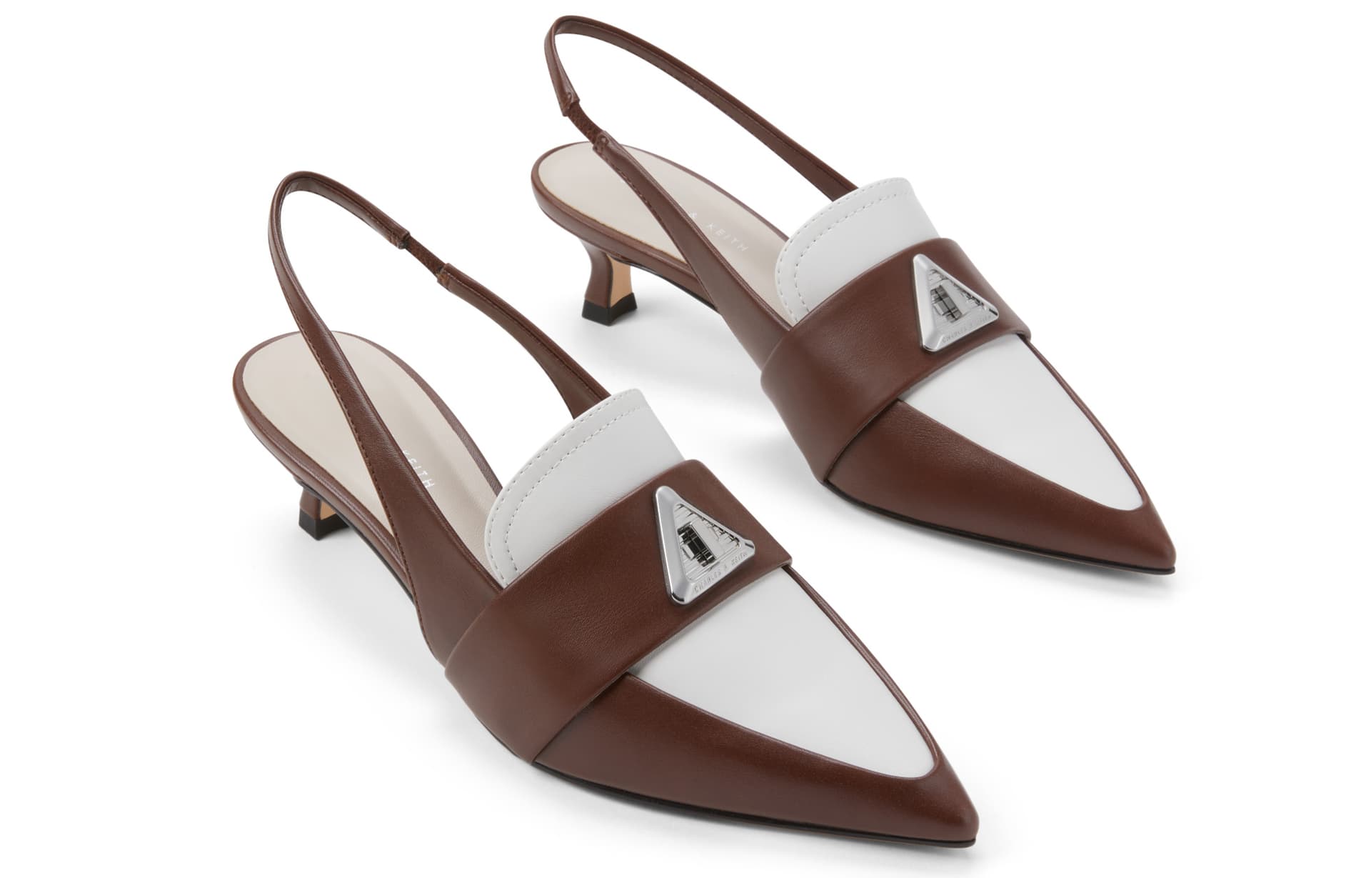 Туфли CHARLES&KEITH PU Заостренный носок Цветовой блок Винтаж Каблук-конус Женские босоножки на каблуке 4,7 см - изображение 3