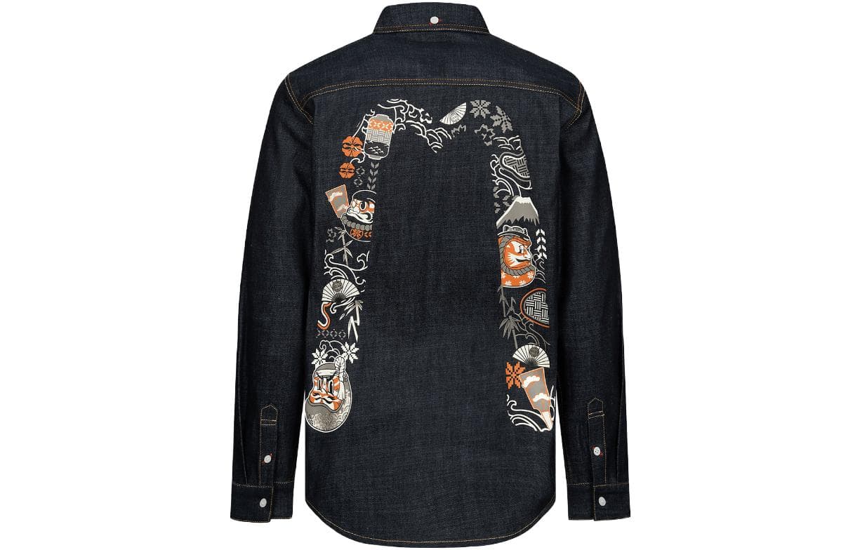 Джинсовая куртка EVISU KUMADORI DARUMA DAICOCK PRINT REGULAR FIT DENIM SHIRT Logo - изображение 2
