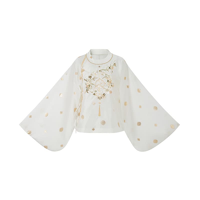 Yun Cang Yue Embroidered Fan Green Hanfu Top - изображение 3