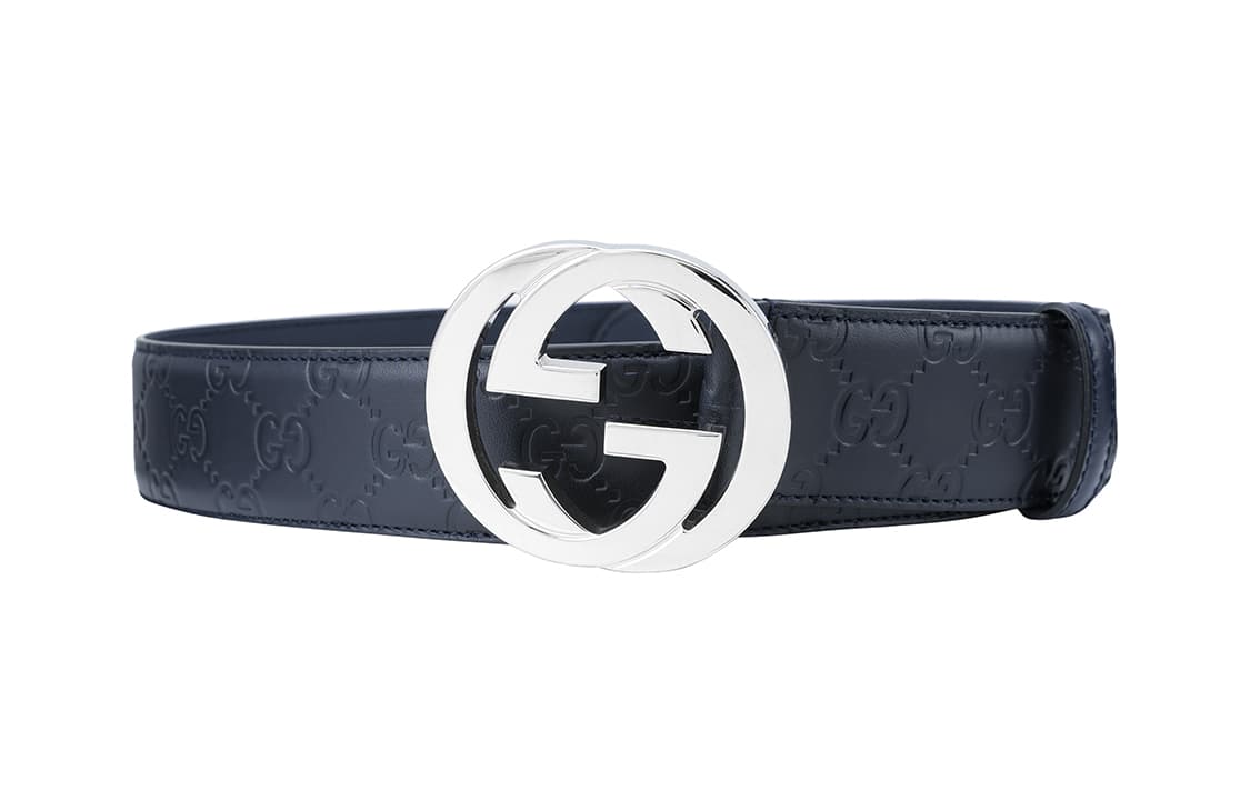 Ремень GUCCI Double G Signature Leather Belt Navy 4cm - изображение 4