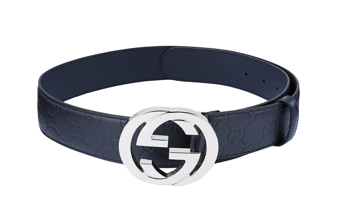 Ремень GUCCI Double G Signature Leather Belt Navy 4cm - изображение 5