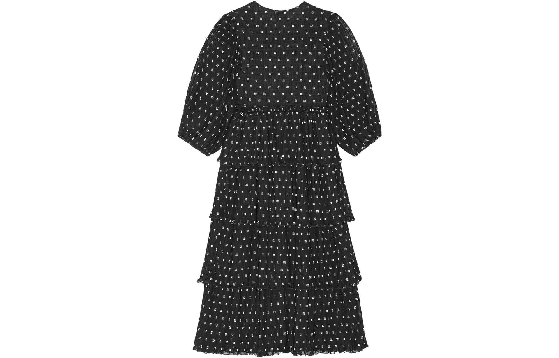 Платье GANNI Black Pleated Georgette Flounce Smock Midi Dress - изображение 2