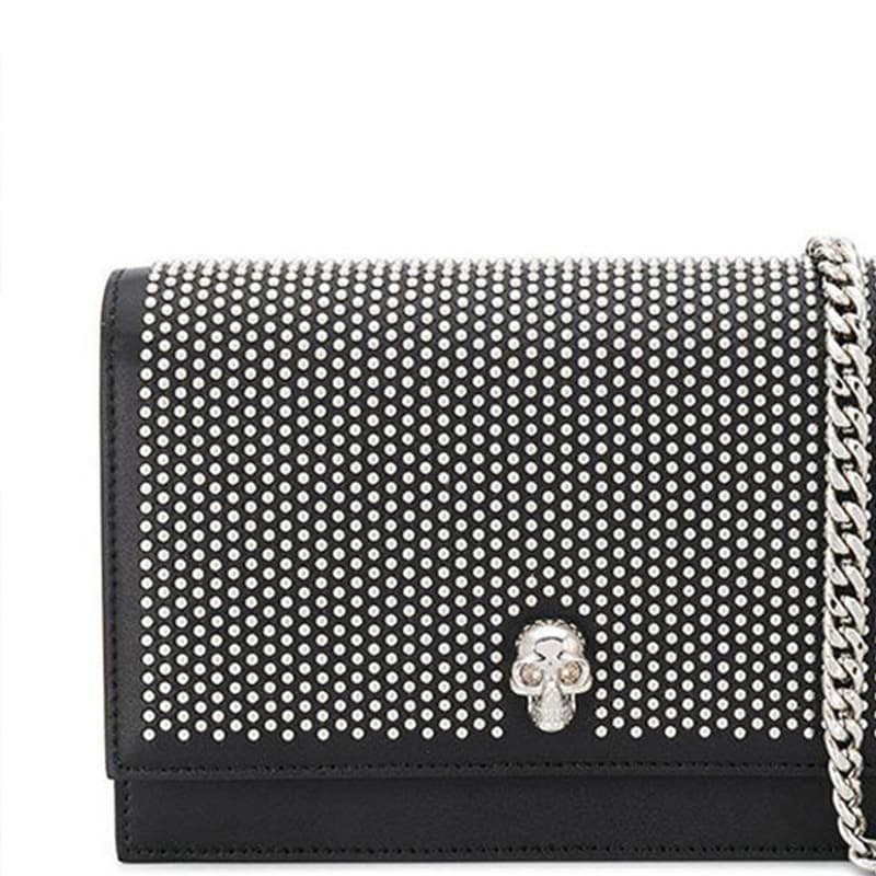 Мини-сумка Alexander McQueen Silver Studded Skull Leather Shoulder Bag Black - изображение 4