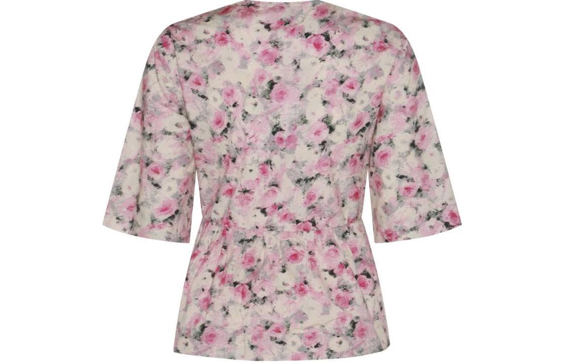 Блузка GANNI Printed Cotton V-Neck Peplum Blouse V - изображение 2