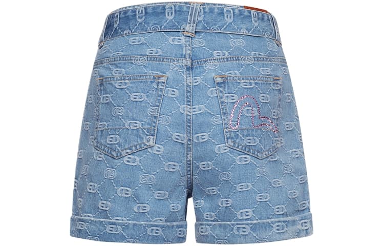 EVISU Джинсовые шорты Женские Джинсовый синий Сплошной с принтом - изображение 2