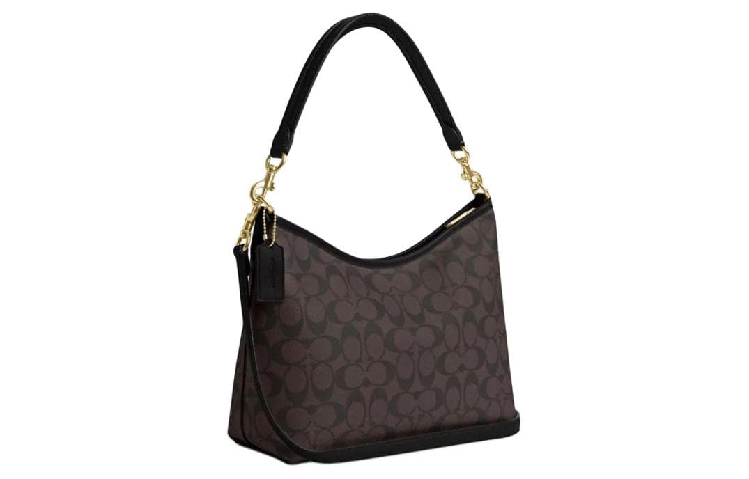 Мини-сумка COACH Лорел Фирменная Покрытая холст и Гладкая кожа Сумка на плечо Большая Женская Коричневая Черная - изображение 2
