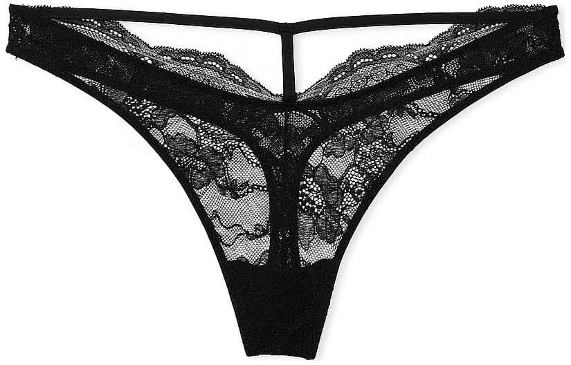 Трусы Victoria's Secret PINK VERY SEXY Shine Strap Lace Thong PantyBlack 1 - изображение 1