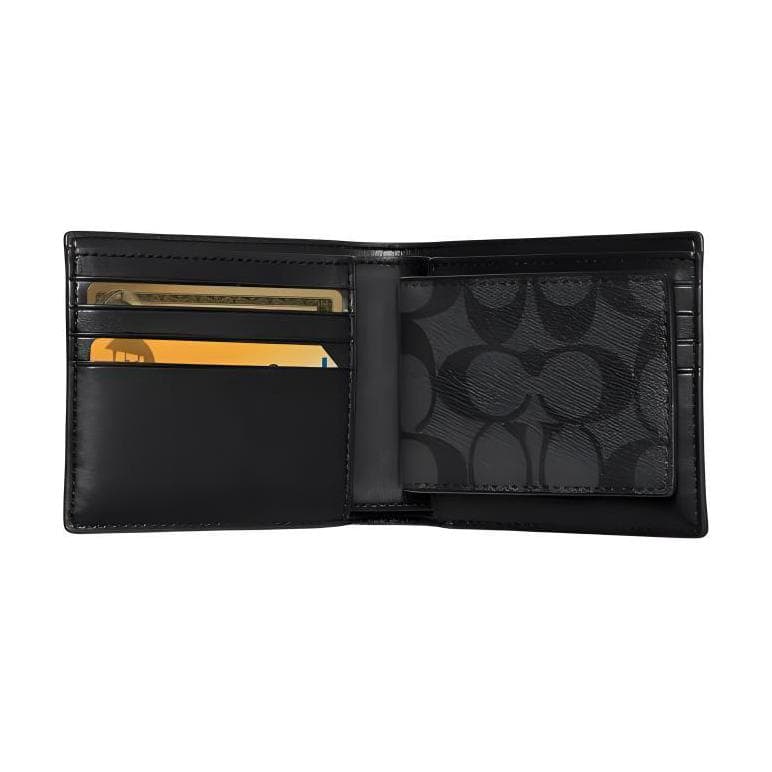 Кошелек COACH 3 IN 1 Wallet Покрытый холст Кошелек Мини Мужской Черный Серый - изображение 5