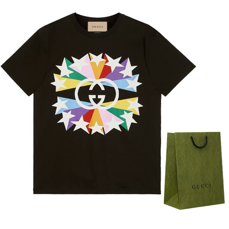 Футболка Gucci Interlocking G Star Logo T-Shirt Black — фото 5
