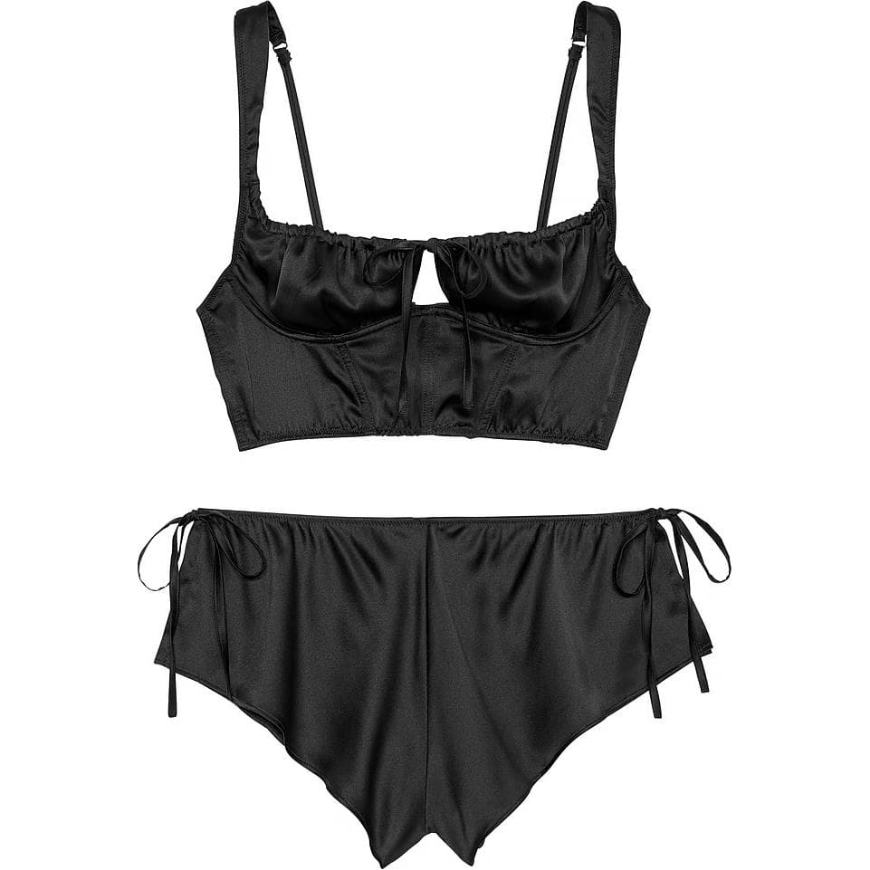 Пижама Victoria's Secret Satin Corset Top Shorts Set Black - изображение 1