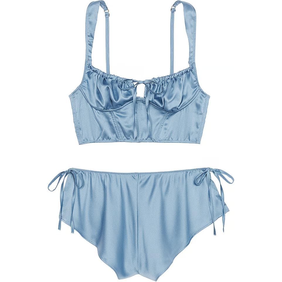 Пижама Victoria's Secret Satin Corset Top Shorts Set Faded Denim - изображение 1