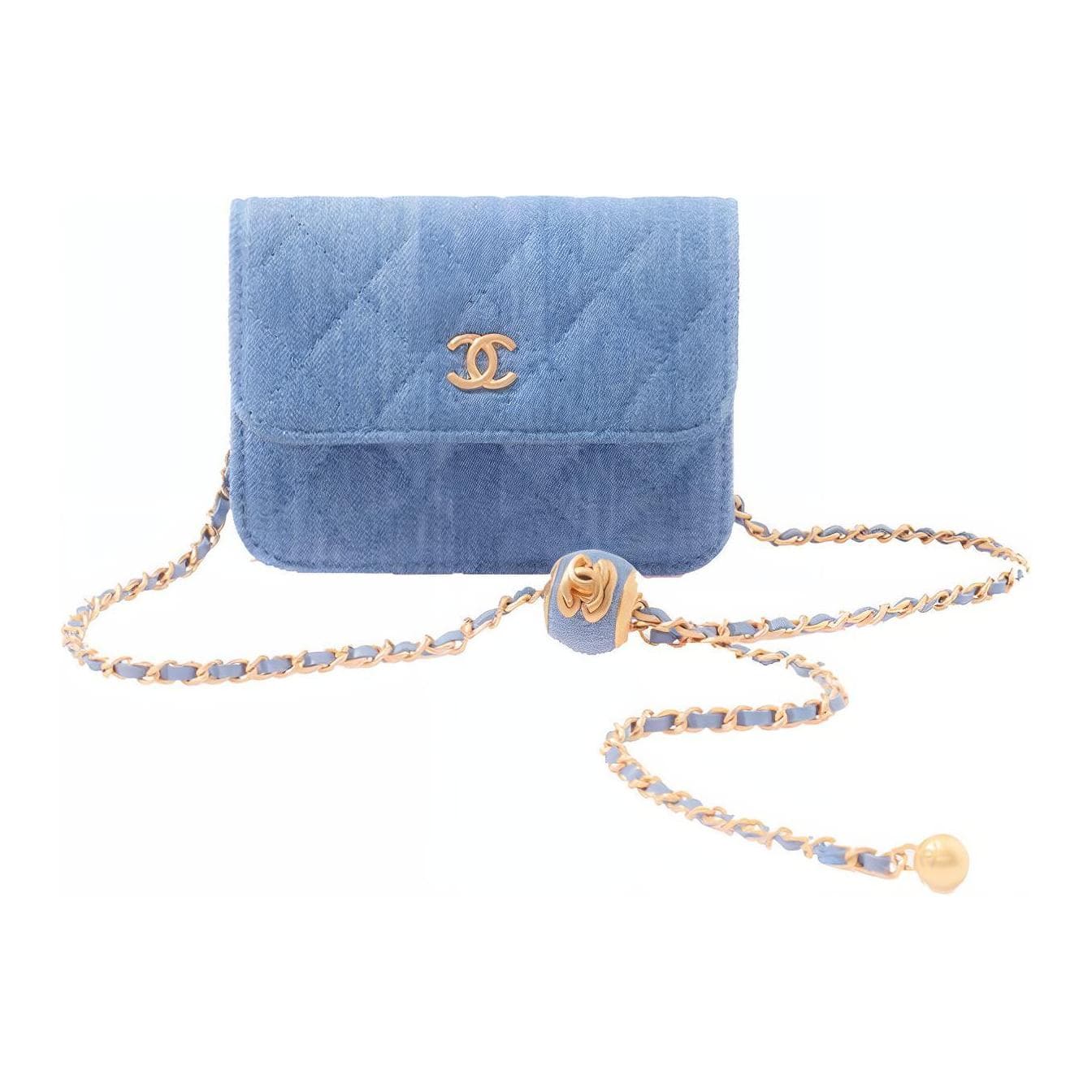 Сумка через плечо CHANEL Small Gold Ball Velvet Chain Bag Denim Blue - изображение 4