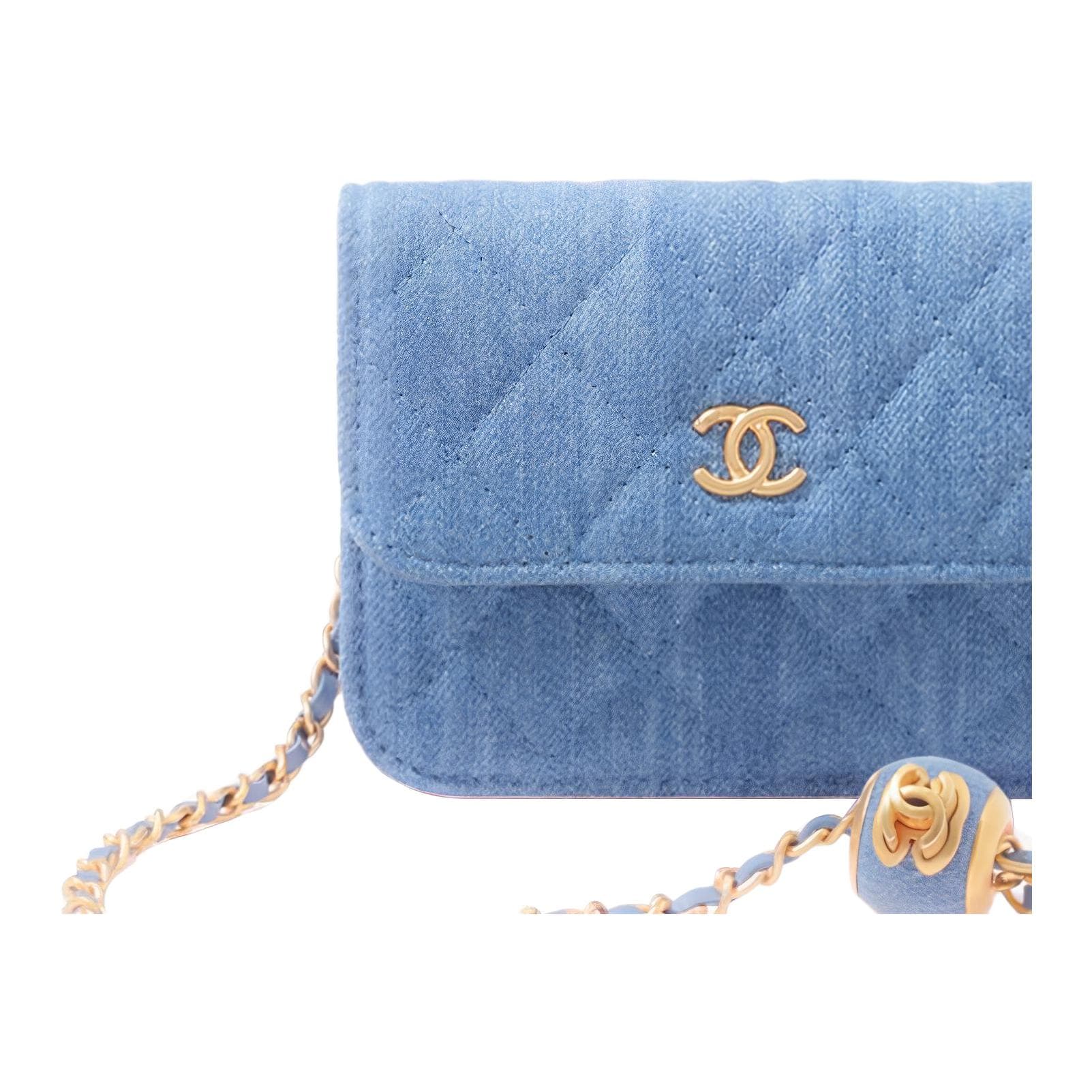 Сумка через плечо CHANEL Small Gold Ball Velvet Chain Bag Denim Blue - изображение 5