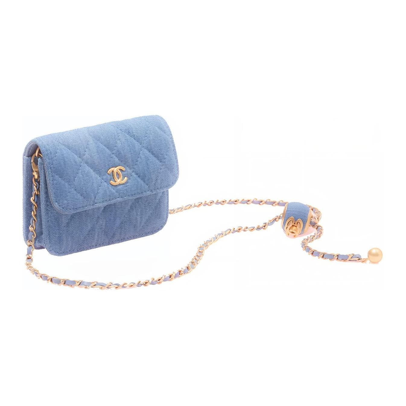Сумка через плечо CHANEL Small Gold Ball Velvet Chain Bag Denim Blue - изображение 3