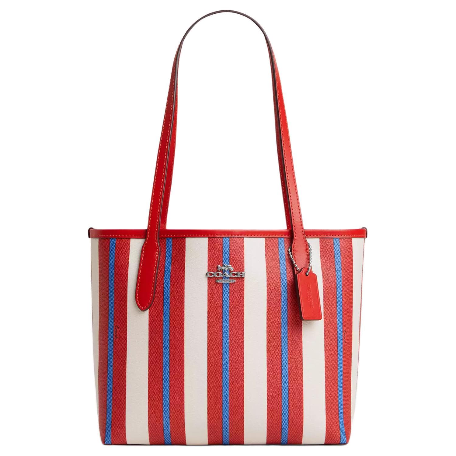 Мини-сумка Coach Striped Logo Tote Small Red Blue - изображение 1