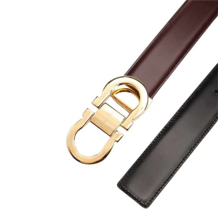 Ремень FERRAGAMO Ремни из телячьей кожи Мужской Бордовый Черный - изображение 2