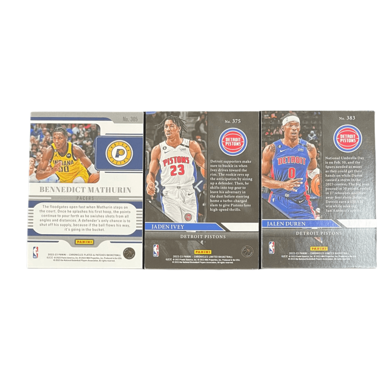 Коллекционные карточки PANINI 2022-23 Пэйсерс Матурин Пистонс Джейден Айви Джейлен ДУРЕН 99 Толстые Карты Новички Звезды Карты Карта Пасы - изображение 2
