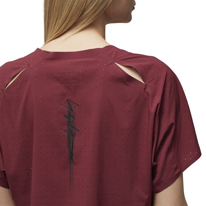Футболка Y-3 RUN SS TEE Белый укороченный Дышащий Спортивная футболка Женский Бордовый - изображение 5