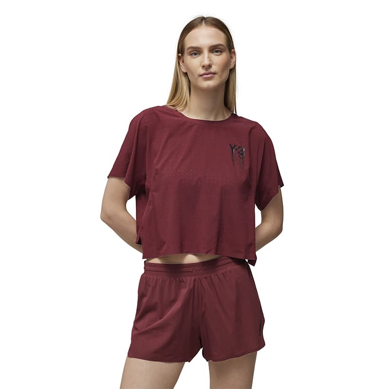 Футболка Y-3 RUN SS TEE Белый укороченный Дышащий Спортивная футболка Женский Бордовый - изображение 2