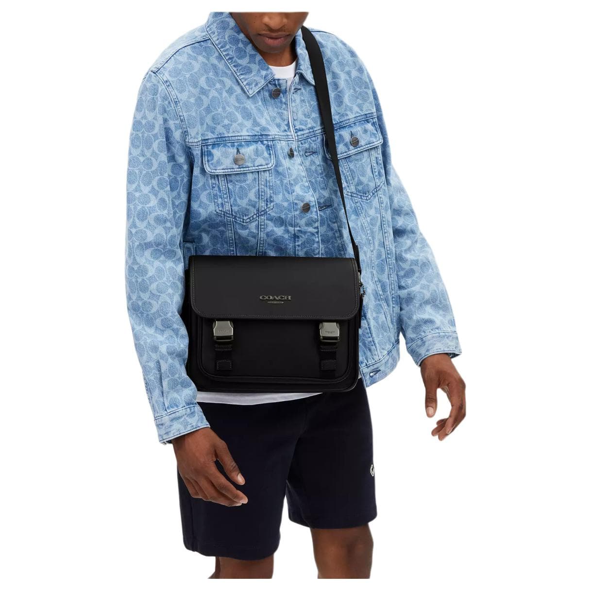Сумка через плечо COACH Racer Messenger Гладкая телячья кожа Сумка через плечо Большая Мужская Черная - изображение 5
