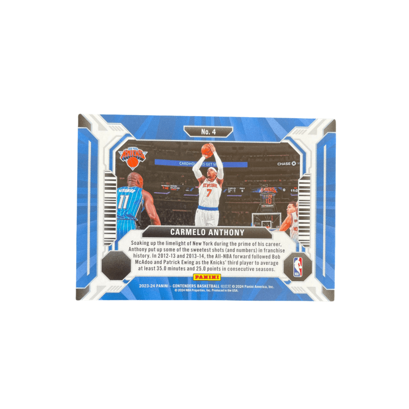Коллекционные карточки PANINI 2023 24 Шар Game Ticket Лейкерс Carmelo Anthony Батат Пузырьки Cut Звезда Карта Карта Access пройдет - изображение 2