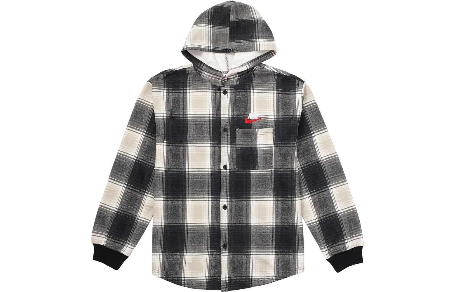 Кофта Supreme x Nike Plaid Hooded Sweatshirt Black - изображение 2