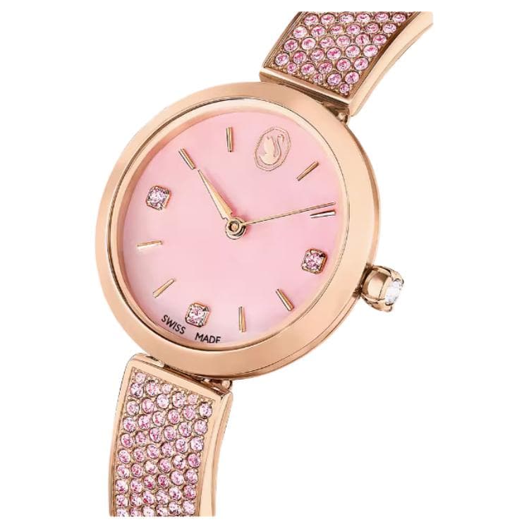 Механические часы Swarovski Часы на запястье кварцевый механизм нержавеющая сталь искусственный кристалл шнуровка 28 мм розовый циферблат - изображение 2
