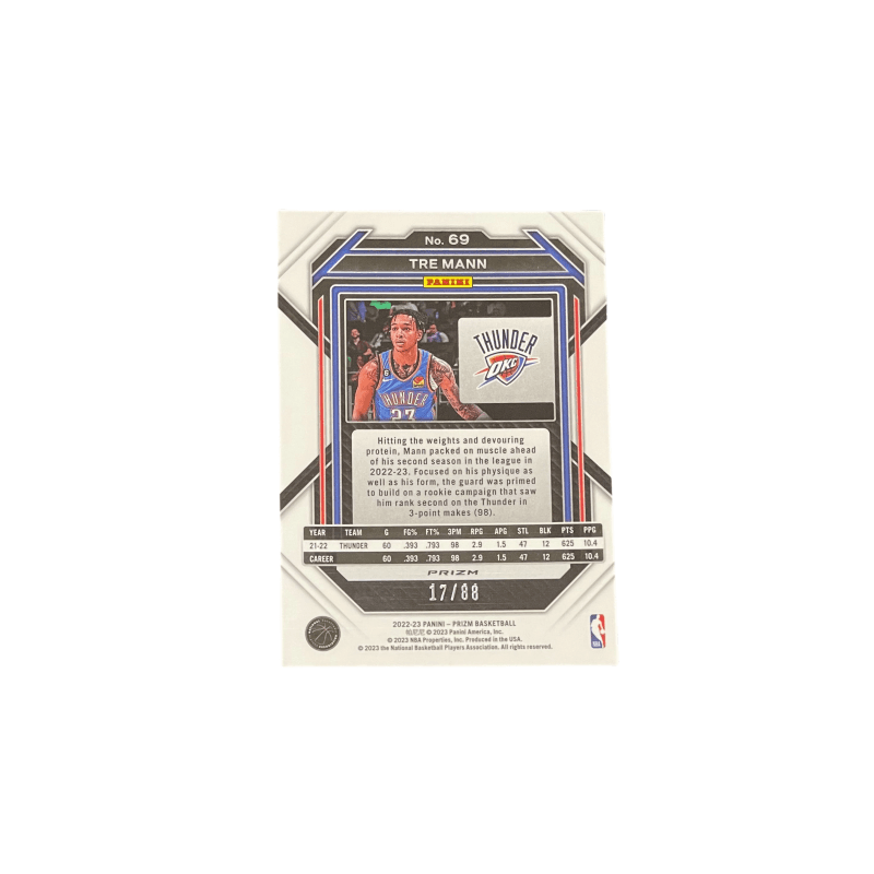 Коллекционные карточки PANINI 2022 23 PRIZM Tre Mann Enes THUNDER Choice Красный Круг Карта CONDITION пройдет Спортивные карты 1 шт - изображение 2