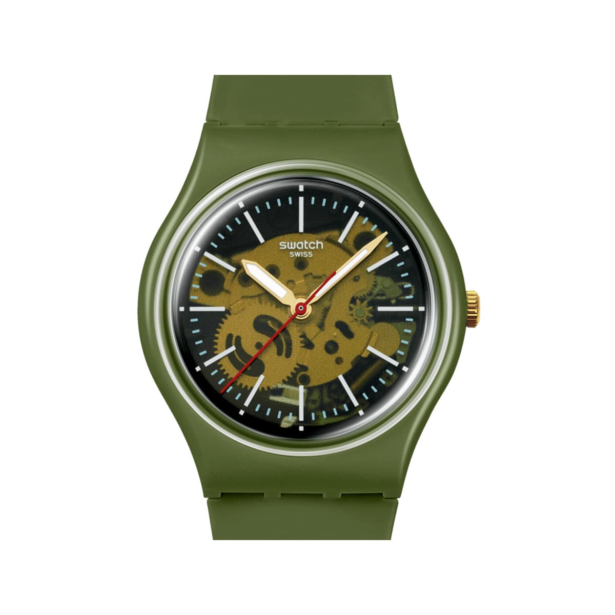 Часы Swatch Quartz Механизм Мужские часы Циферблат Зеленый Био-основанный материал Корпус часов - изображение 3